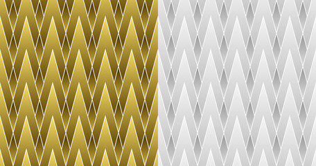 Seamless patterns geometry diamond shape. Color gold & silver background. Vector illustration.