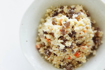 Japanese food, tofu refuse and konnyaku yam jelly simmered with carrot