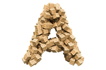 Letter A from wooden boxes. 3D rendering