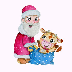 Santa Claus and the bull in the bag