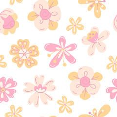 Fototapeta na wymiar Seamless pattern with pink and yellow flowers.