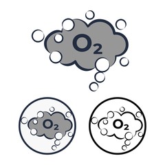 Simple flat vector oxygen clipart. Cloud icon with bubbles and text O2
