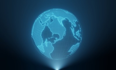 3D Rendering of planet earth in hologram display. Concept for technology advancement, global communication, sci fi scene