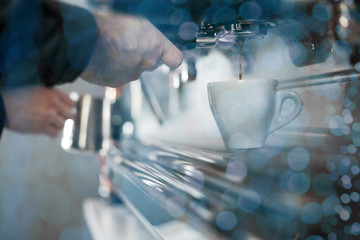 Espresso machine making coffee