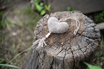 knitted heart of wool