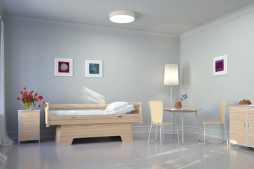 Obraz na płótnie Canvas Zimmer mit Pflegebett in Pflegeheim oder Seniorenheim