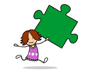 Cartoon Mädchen trägt Puzzle als Lösung Konzept