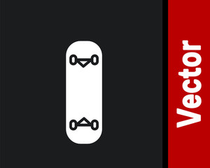 White Skateboard trick icon isolated on black background. Extreme sport. Sport equipment. Vector Illustration.