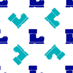 Blue Waterproof rubber boot icon isolated seamless pattern on white background. Gumboots for rainy weather, fishing, gardening. Vector Illustration.