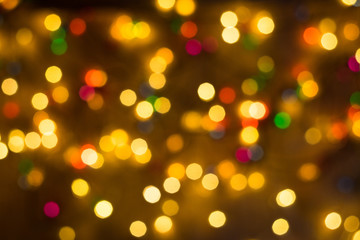 Defocused christmas lights bokeh background. New year, winter holidays