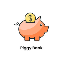 Coins saving piglet money box, flat icon of the piggy bank