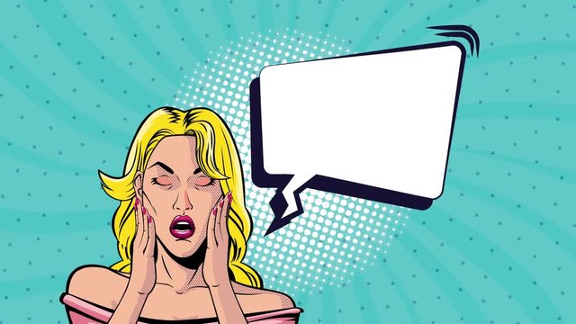 pop art style animation with sexi woman with speech bubble