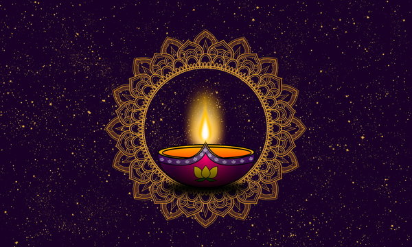 Diwali lamp and gold mandala design