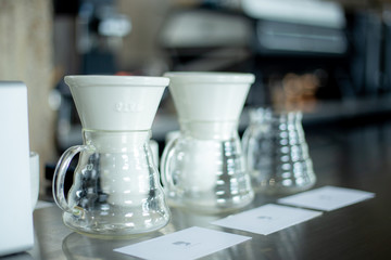 Drip coffee mugs in a beautiful coffee shop