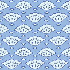 Japanese Flower Fan Vector Seamless Pattern