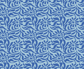 Japanese Swirl Flower and Ivy Vector Seamless Pattern