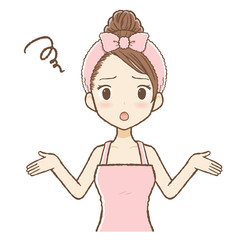 ルームウエアを着た女性が困った顔をしている　上半身