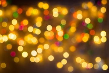 Defocused christmas lights bokeh background. New year, winter holidays