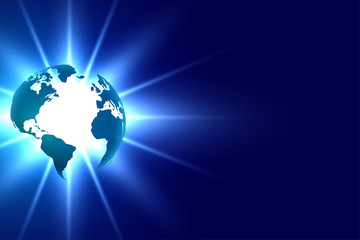 glowing earth on blue technology background design