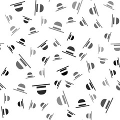 Black Elegant women hat icon isolated seamless pattern on white background. Vector.