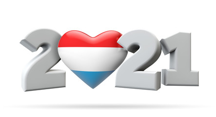 New year 2021 with luxembourg flag heart. 3D Rendering