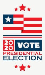 2020 United States of America Presidential Election banner. Election banner Vote 2020 with Patriotic Stars. November 3. Social media banner. 