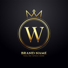 letter W golden logo concept with crown shape