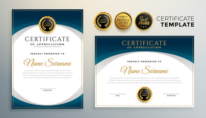 modern blue certificate or diploma template set of two