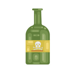 poison bottle bottle flat icon. green bottle with skull bones isolated illustration