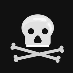 Vector skull in cartoon flat style. Dead head isolated on black background.