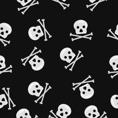 vector seamless with bones and skulls on black bacround