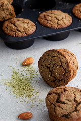 tasty chocolate muffins on the grey table