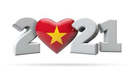 New year 2021 with Vietnam flag heart. 3D Rendering