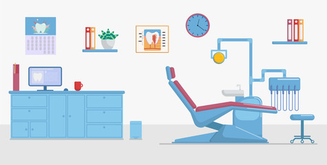 Obraz premium Flat vector illustration: dentist office.