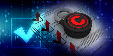3d illustration copyright symbol concept with lock