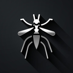 Silver Mosquito icon isolated on black background. Long shadow style. Vector.