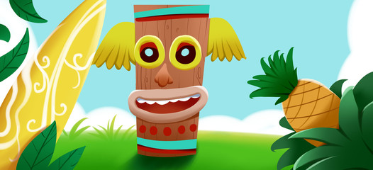 colorful hawaiian statue illustration. Children's books © badrus