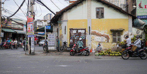 A city street in bustling with activity in District Two, Ho Chi Minh city. 