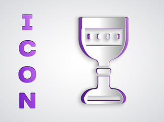 Paper cut Medieval goblet icon isolated on grey background. Paper art style. Vector.