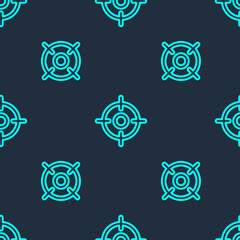 Green line Target sport icon isolated seamless pattern on blue background. Clean target with numbers for shooting range or shooting. Vector Illustration.