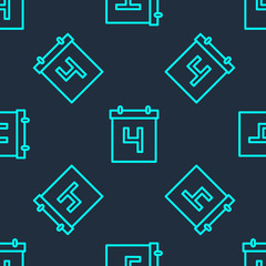 Green line Day calendar with date July 4 icon isolated seamless pattern on blue background. USA Independence Day. 4th of July. Vector Illustration.