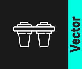 White line Water filter icon isolated on black background. System for filtration of water. Reverse osmosis system. Vector Illustration.