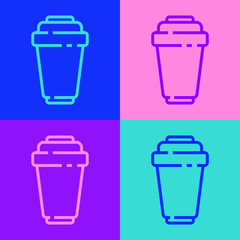 Pop art line Water filter cartridge icon isolated on color background. Vector Illustration.