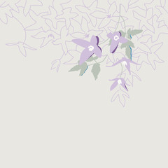 Delicate branch of lilac flowers. Blooming clematis. Garden liana. Vector minimalistic flowers. Botany.