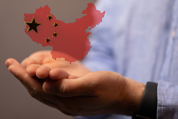 Peoples Republic of China Flag in Map 3d Illustration.