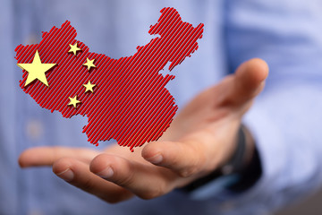 Peoples Republic of China Flag in Map 3d Illustration.
