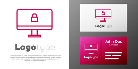 Logotype line Lock on computer monitor screen icon isolated on white background. Security, safety, protection concept. Safe internetwork. Logo design template element. Vector Illustration.
