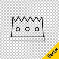 Black line King crown icon isolated on transparent background. Vector.