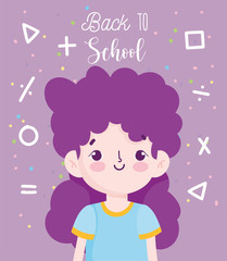 back to school, student girl arithmetic signs elementary education cartoon