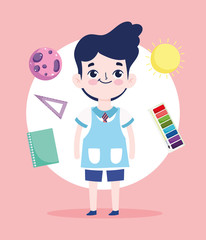 back to school, pupil ruler book palette color backpack elementary education cartoon